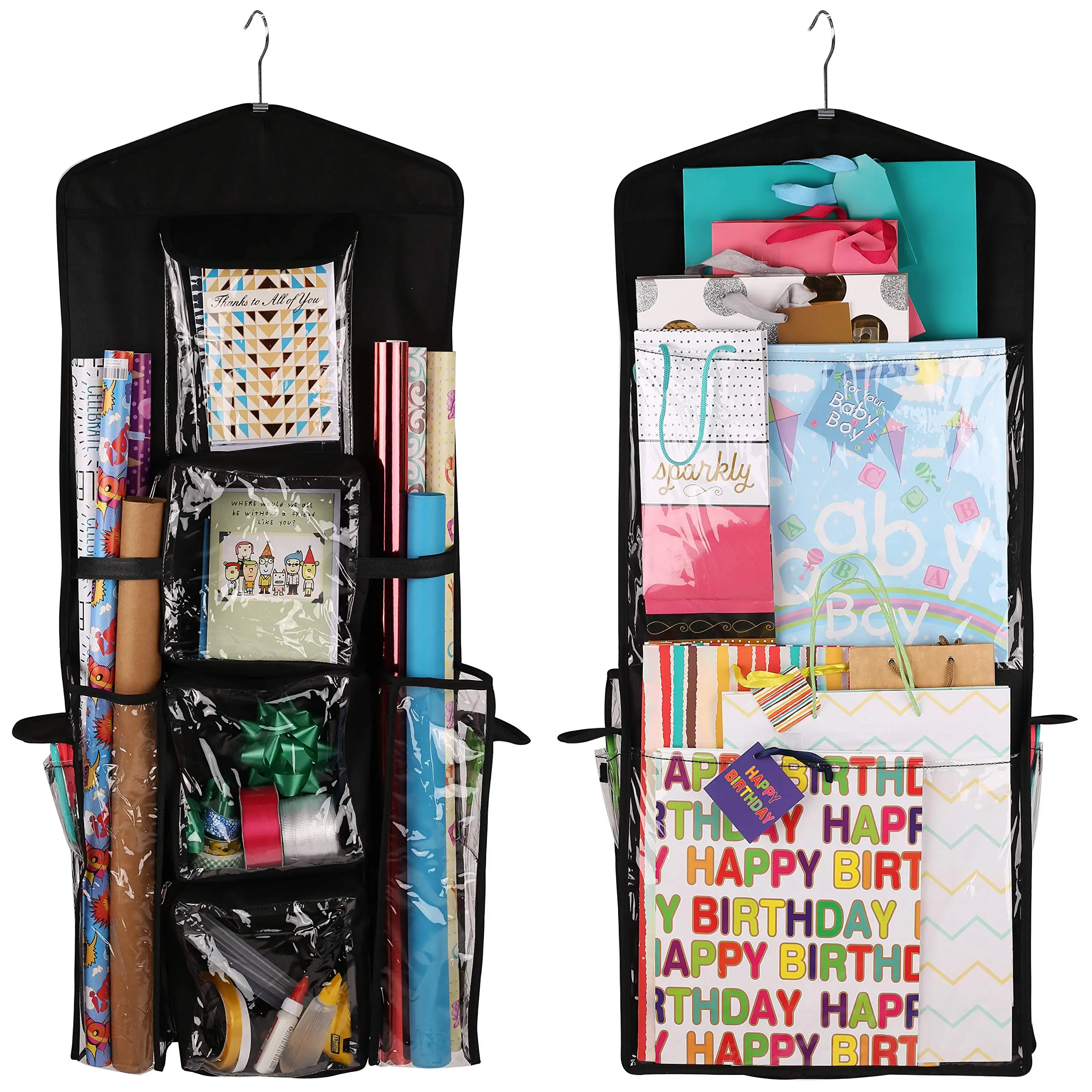 1pc Hanging Double Sided Gift Bag Storage Organizer, With Multiple Front  And Back Pockets, Organize Your Gift Wrap, Tissue Paper, And Paper Bags