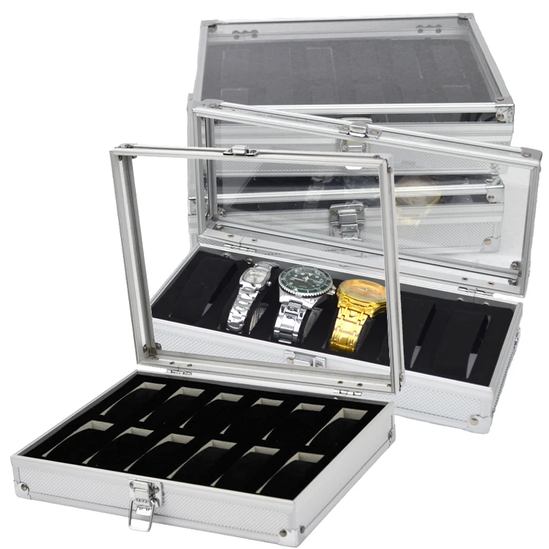 Luxury Premium Quality 6/12/24 Girds Watch Box Aluminum Alloy Produc Pattern Storage Clock Box Collection Display Gift Boxes