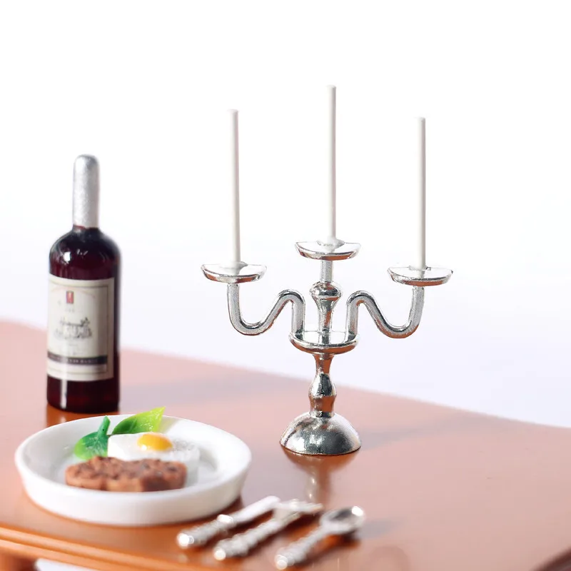 

USER-X Dollhouse Miniature Retro Candlestick Candle Light Food and Play Scene Model OB11 Western Restaurant Accessories