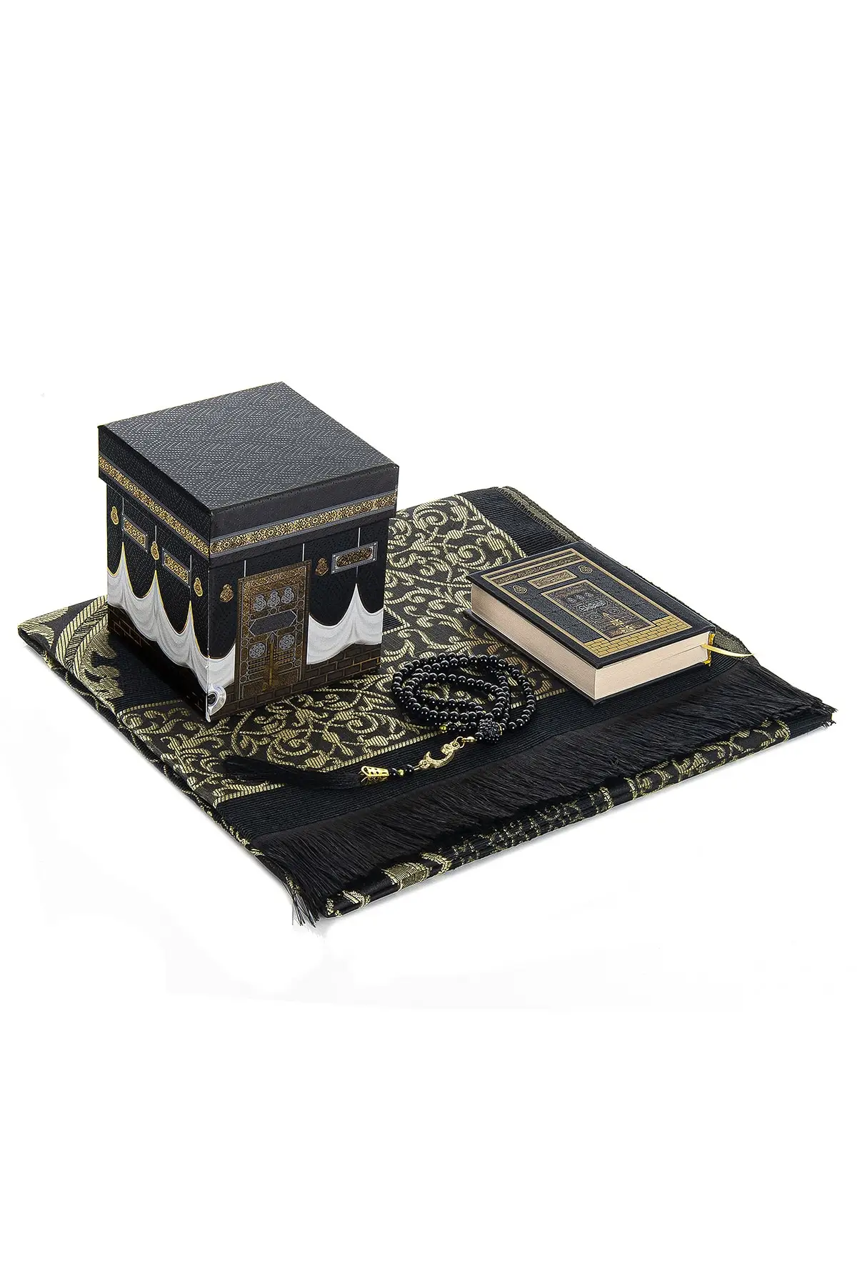 

Muslim Gift Kaaba Patterned Special Box, Gift Medina Calligraphy Quran Prayer Rug Set Hajj Umrah Muslim Islamic Quran