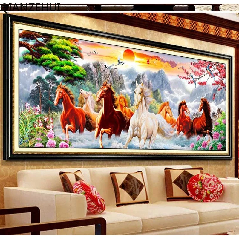 

DIY full Diamond Embroidery,Round Diamond Eight horses animals Living room decoration rhinestone beads Diamond painting