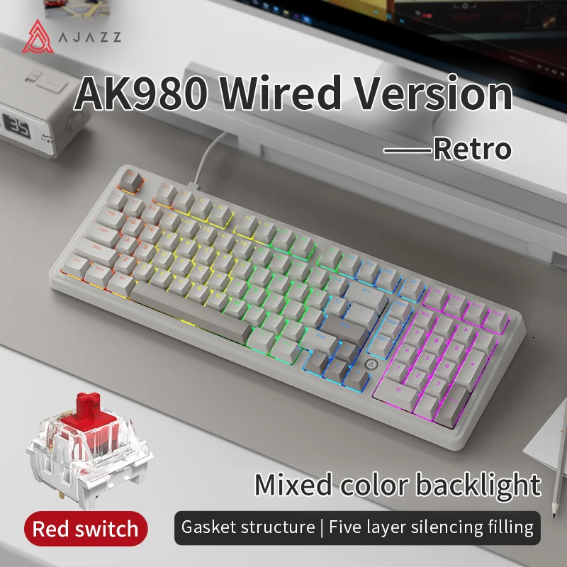 Ajazz AK980 ワイヤレスゲーミングメカニカルキーボード、カラー