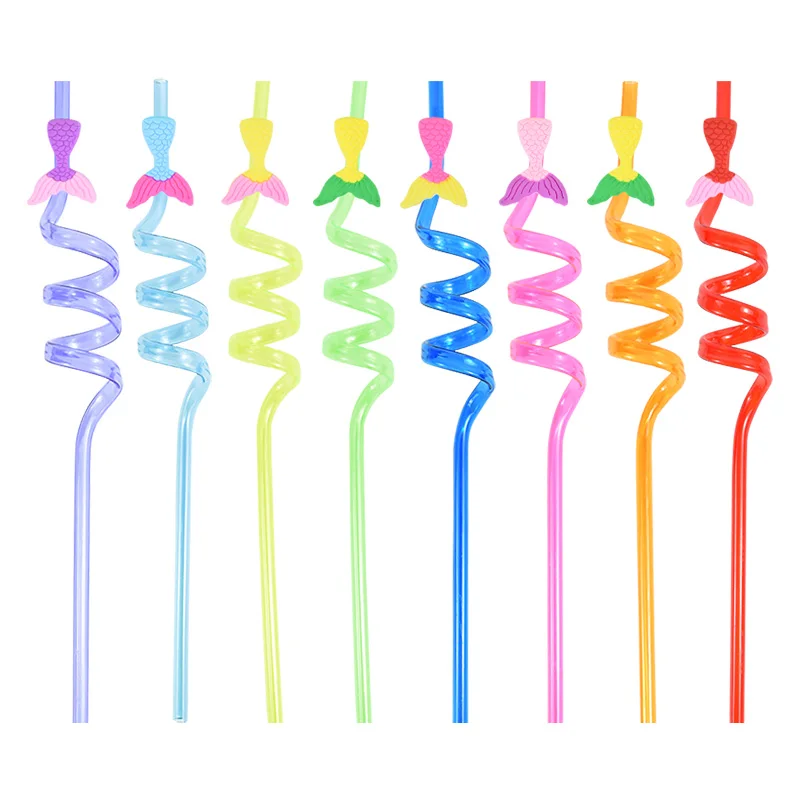 8pcs Unicorn Mermaid Dinosaur Straws Cartoon Plastic Juice