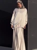 Robe musulmane Satin 2 pièces ensemble femmes fête Abaya Musulman Ensembles arabe longue Robe dubaï caftan robes Jalabiya Ramadan Eid