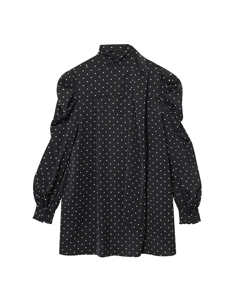 2026 New Women V Neck Mini Dress Fashion Polka Dot Printed Long Sleeve Dress Casual Short Dress With Scarf Chic Lady Clothes