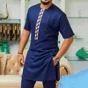 Dashiki Summer 2022 New Sets Men's Shirt Printed Short Sleeve Plaid Top and Pants 2 Pieces Men's Suit African Clothing for Man 2