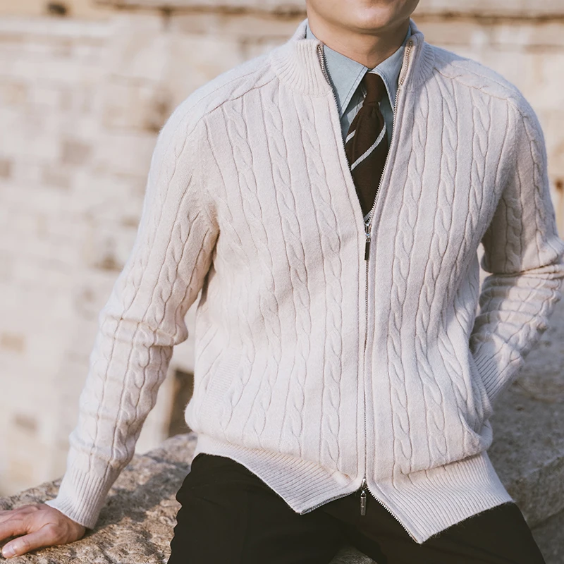 

Spring Winter Mens Sweater Cardigan Knitted Men Stand Collar Zipper Knitwear Sweater Male Pure Color Jacket Cardigan B230