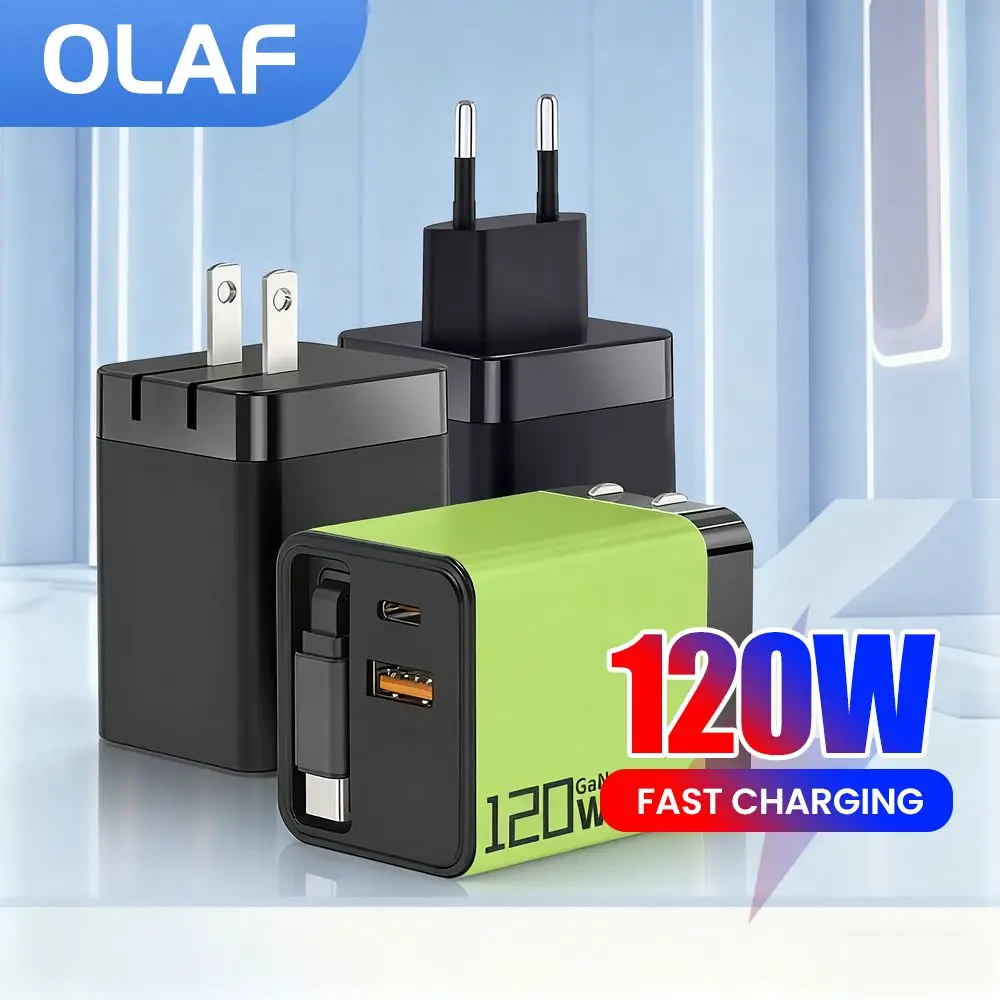 3 IN 1 USB Charger Fast Charging Type C Mobile Phone Charger With Retractable USB C Cable For Iphone 16 15 Samsung Laptop