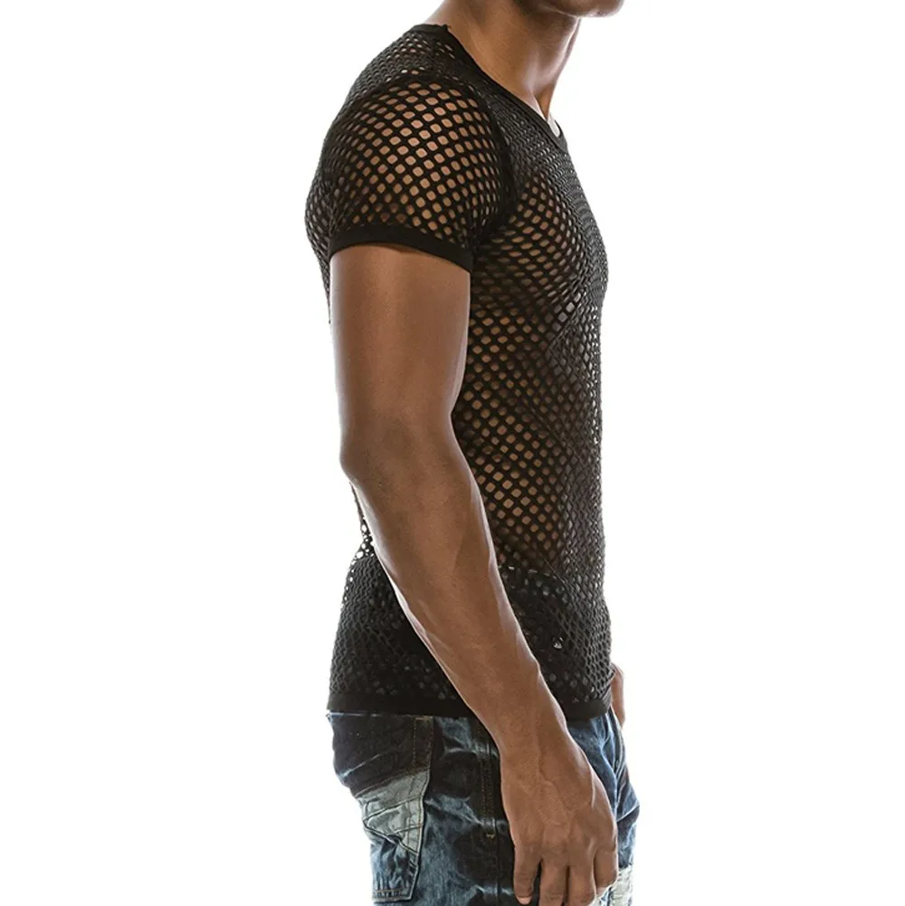 Casual Short Sleeved Shirt Short Sleeved Shirt Men Mesh Shirts Men's Mesh Sleeves Pullover Top Casual Summer Shirts Short Blouse Muscle Fashion sexy Blouses Men camisas para caballero