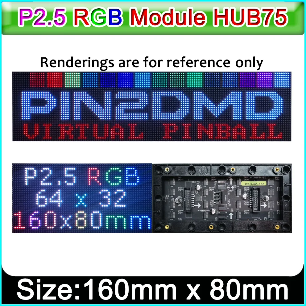P2.5 Full Color LED Display Module,HUB75,160mm*80mm,P2.5RGB LED Panel 64×32 P2.5 1/16Scan Matrix,Compatible with PIN2DMD