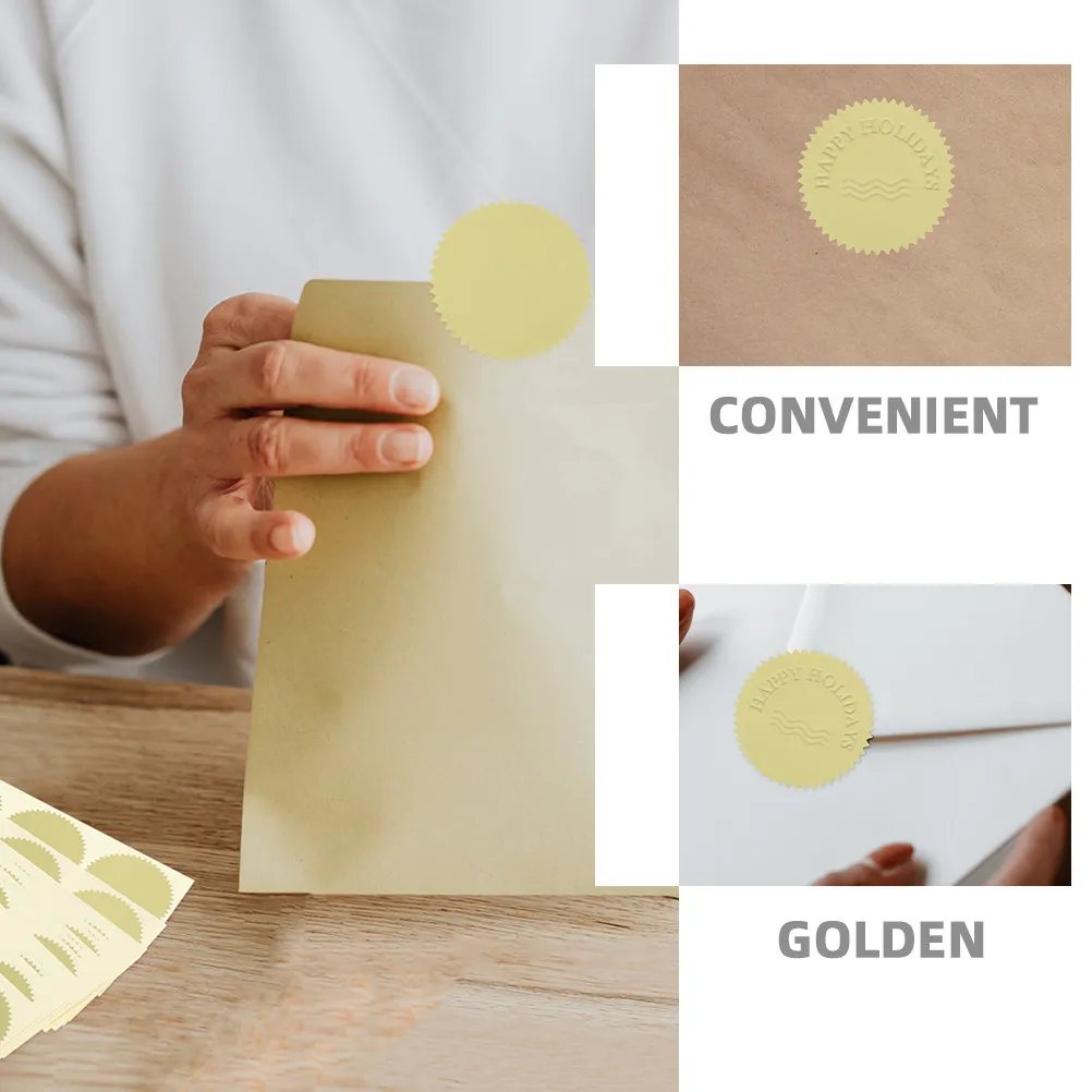 200Pcs 스틸 씰 엠보싱 스티커 가리비 모양 가장자리 자체 접착 인증서 상패 졸업 봉투 골드 소포 스티커