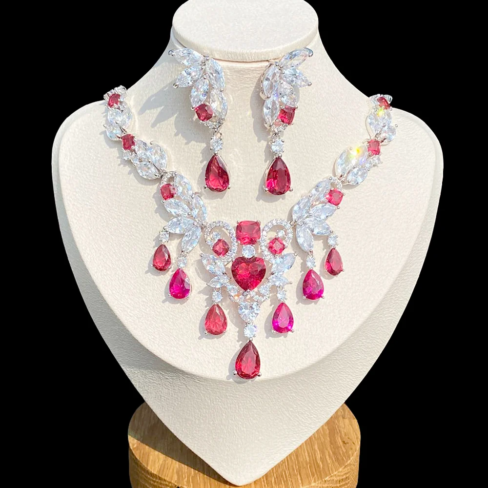 

2pcs Bridal Zirconia Full Jewelry Sets For Women Party, Luxury Dubai Nigeria CZ Crystal Wedding necklace sets