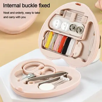 단추 핀 보관 재봉 도구 세트, 전문 다기능 하트 모양 미니 재봉 키트, 바늘 실 상자, 가정용