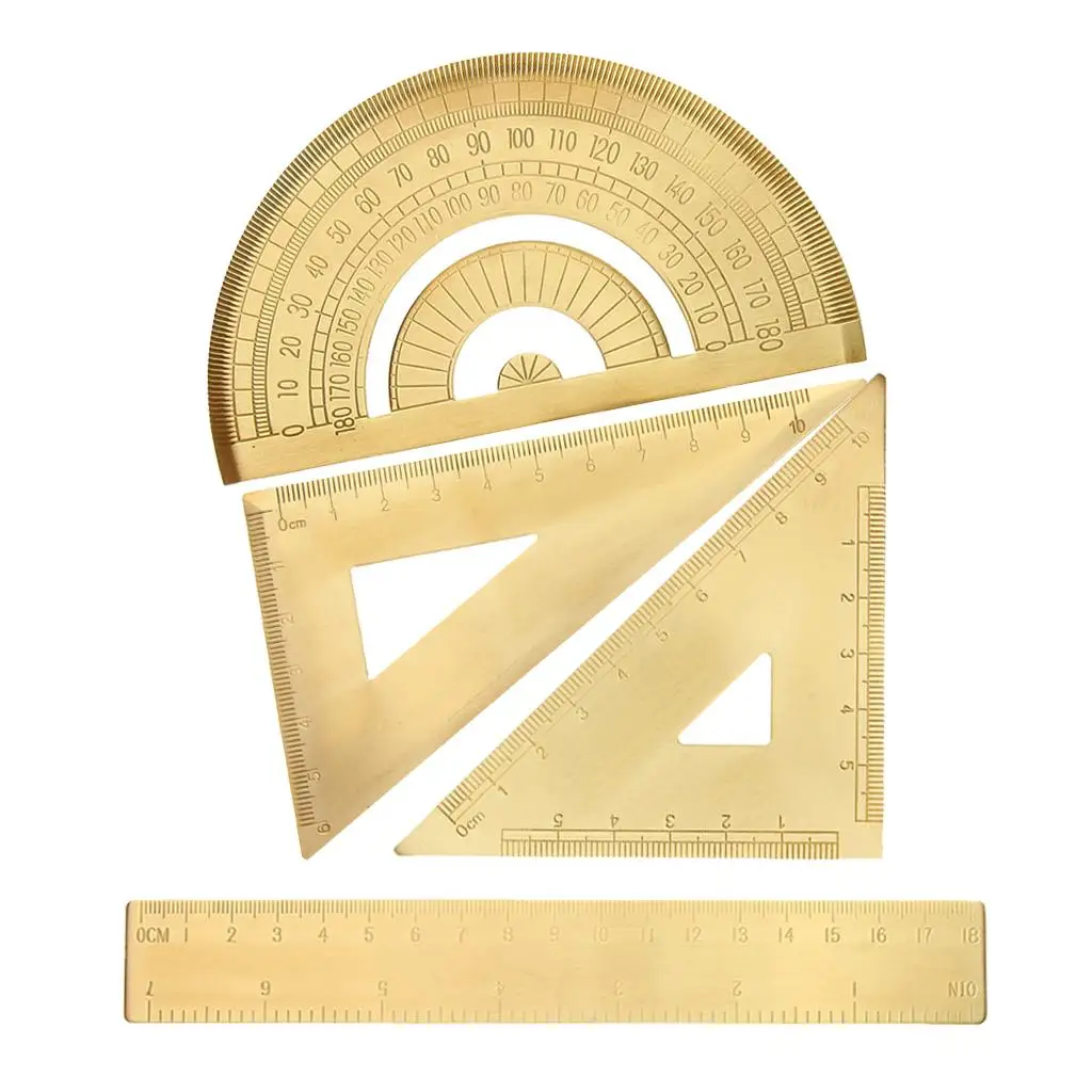 4pcs Protractor Triangle Set Solid Brass Tools Measuring