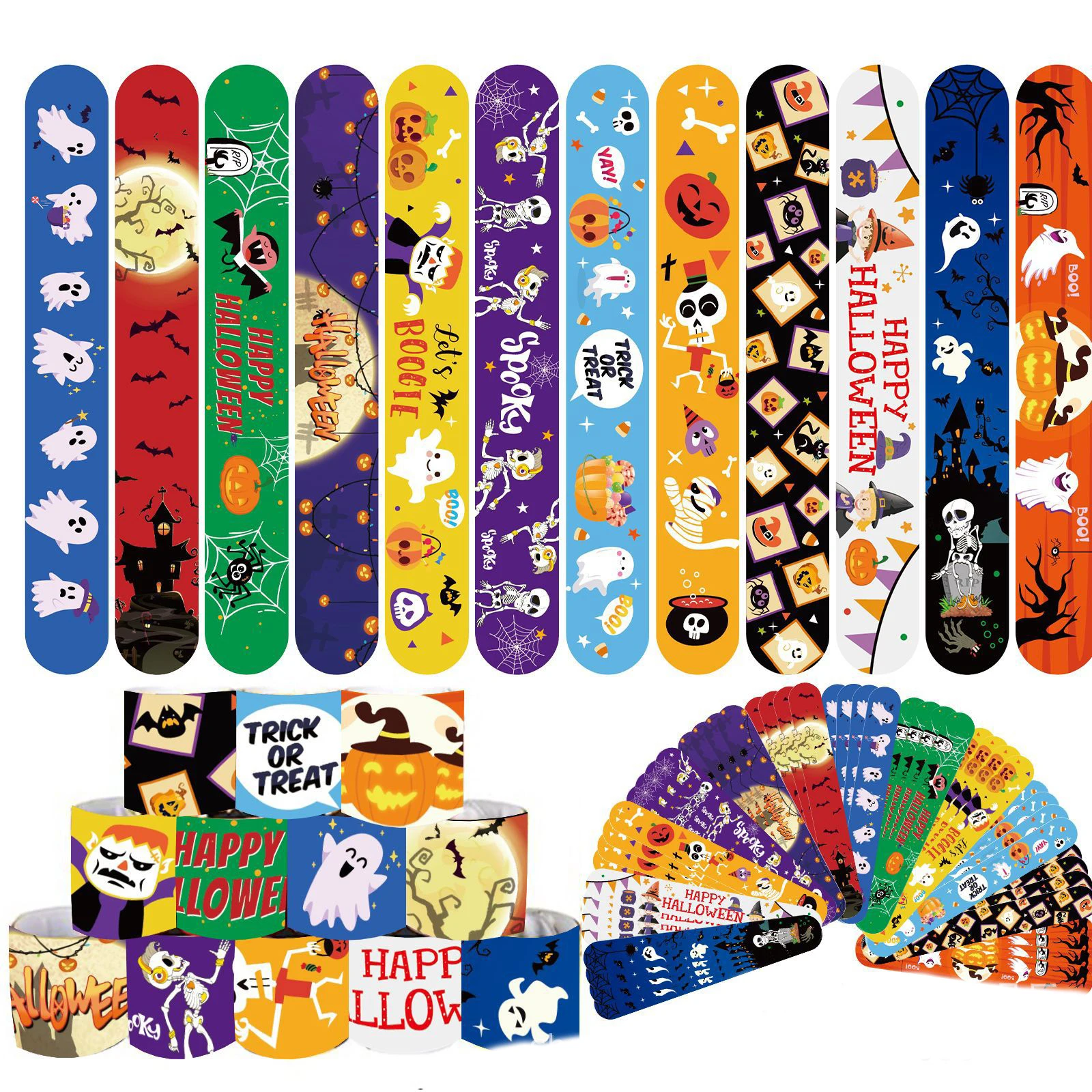 Party Toys Toy Gift Filler 12/24/48pcs Halloween Slap Bracelets Spider Pumpkin Print Wristbands Halloween Party Favors Toys for Kids Gifts Xmas