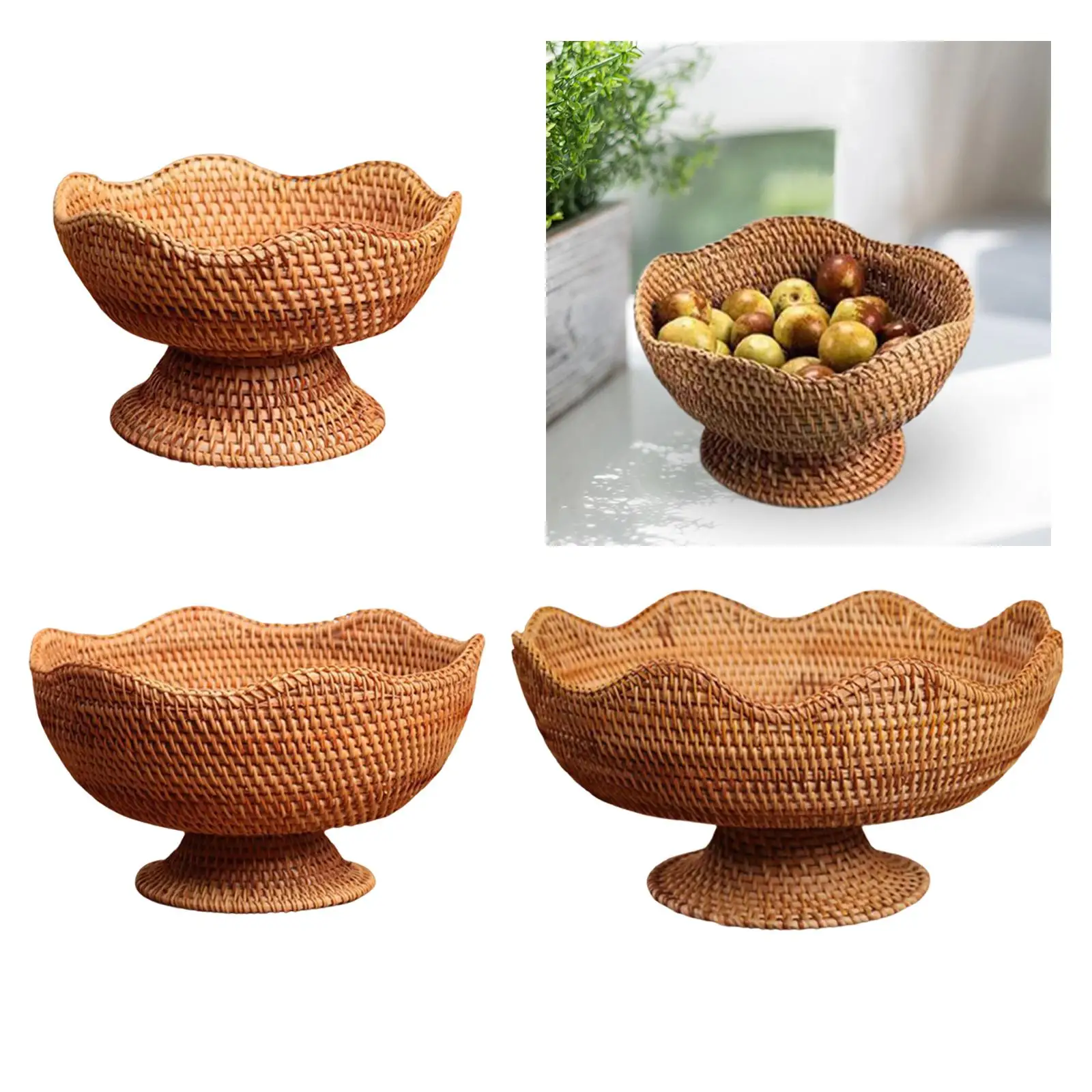 Woven Fruit Basket Decorative Pantry Organizer Food Snack Serving Basket for Countertop Bathroom Picnic Party Dining Room