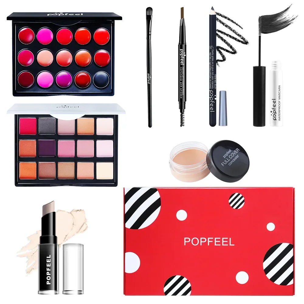 Makeup Combo Set Eyeshadow Lipstick Eyebrow Pencil Eyeliner Concealer Mascara Foundation Isolation Brush Makeup Korean Cosmetics