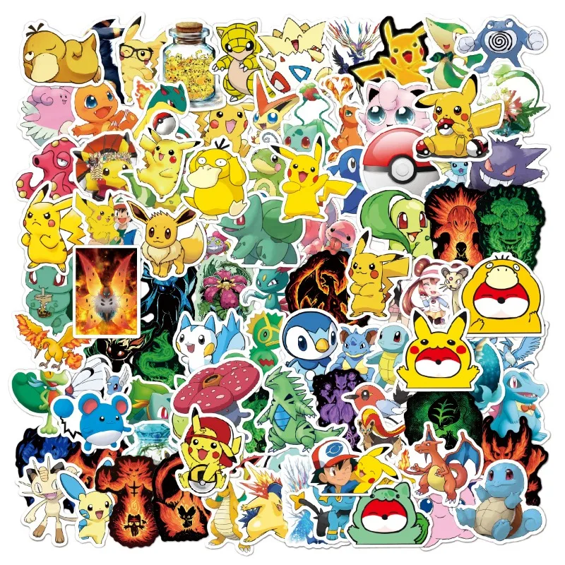 

100 Pcs Pokémon Pikachu Stickers Anime Cartoon Pokemon Squirtle Waterproof Luggage Suitcase Guita Scooters Laptop PVC Stickers