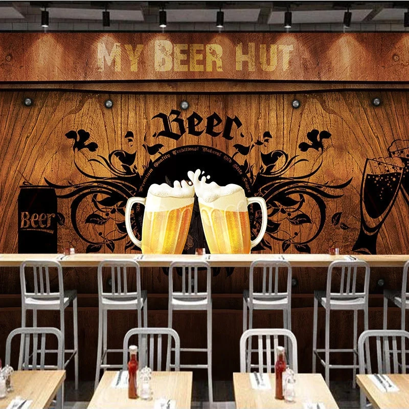 

Пользовательские 3D фото обои пивная хижина Деревянная Доска постер настенная живопись Ресторан KTV бар рабочие обои для гостиной