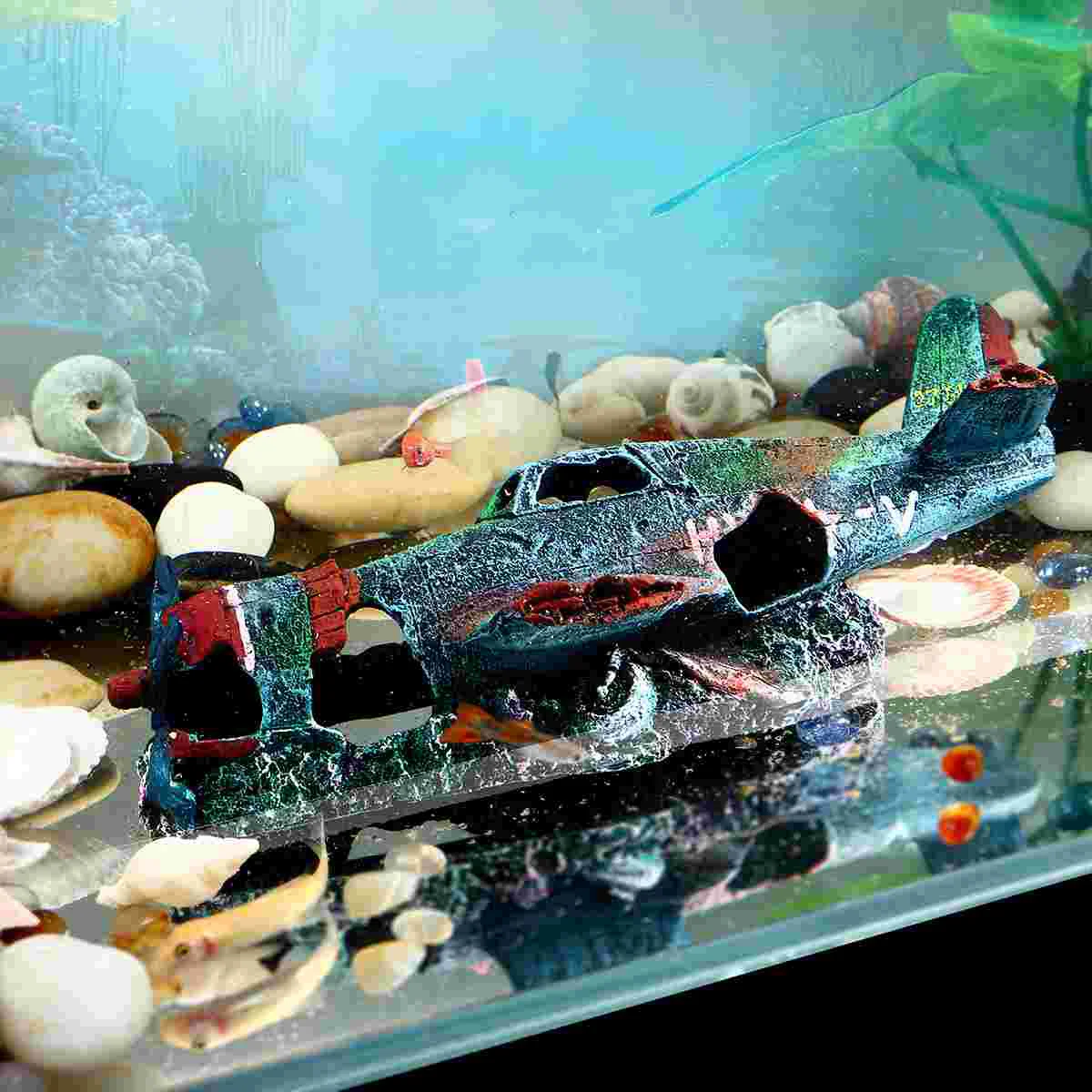 Resin Craft Fish Tank Plane Artificial Plane Wreckage Decor Aquarium Landscape Ornament Size S aquarium plane