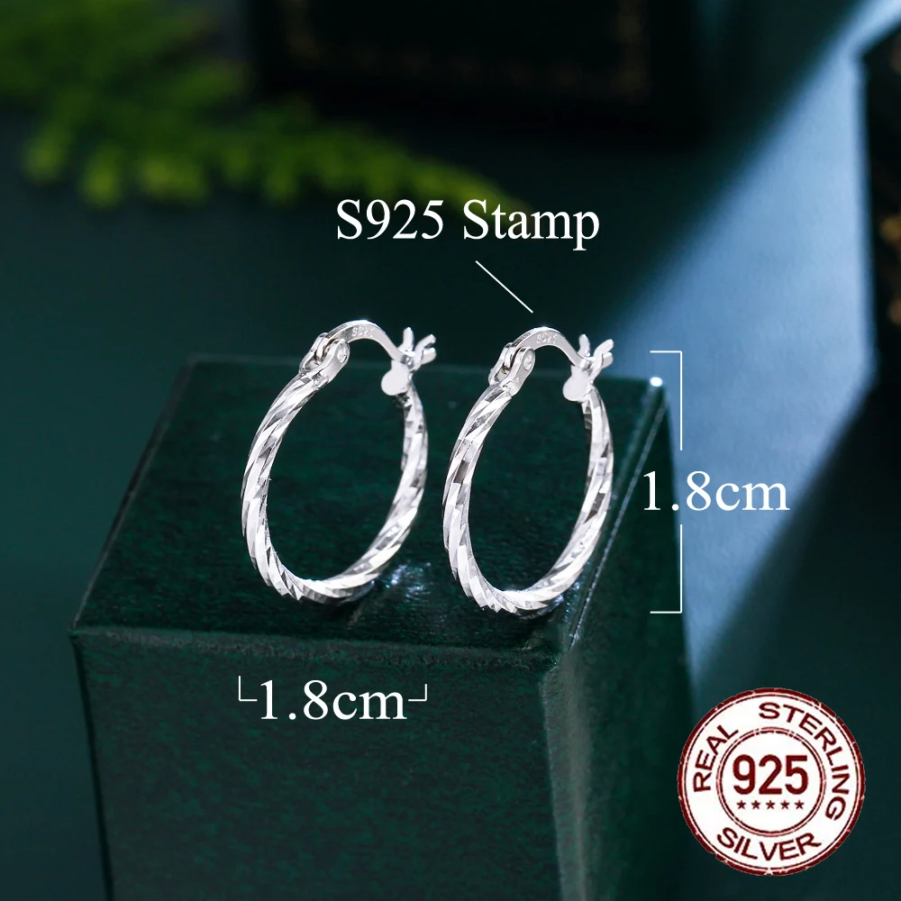 CWWZircons New Trendy Twisted Round Genuine Sterling Silver 925 Hoop Earrings for Women Daily Engagement Fine Jewelry SE042