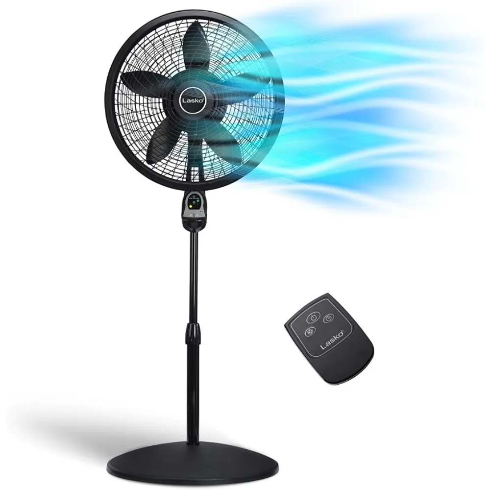 

Oscillating Cyclone Pedestal Fan, Adjustable Height, Timer, Remote Control, 3 Speeds,18", Black, 1843，Cooling Appliances