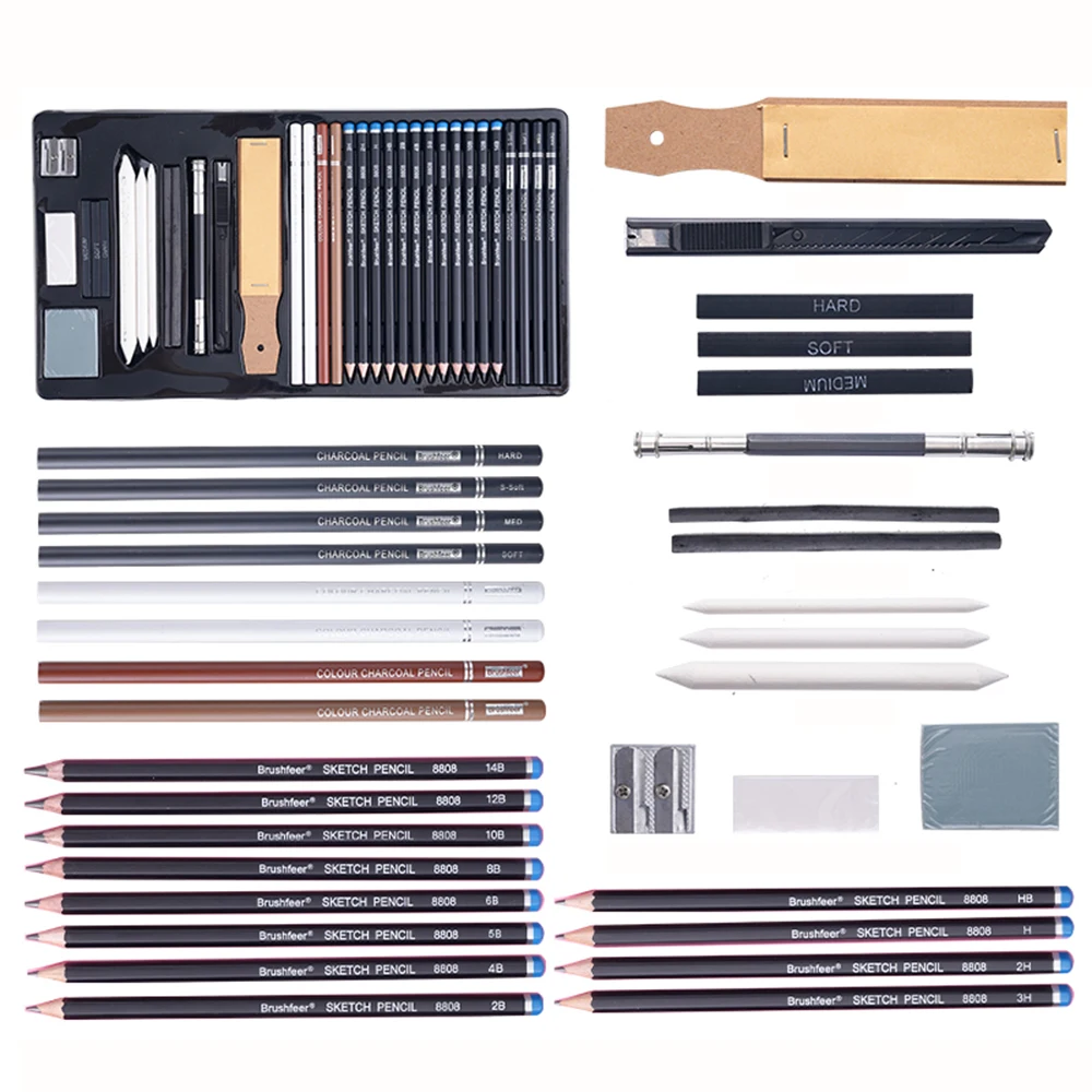 34pcs Artistic Drawing Set Colored charcoal pen Graphite Pencil sharpener Sketching penProfessional Art Supplies for Adults 2