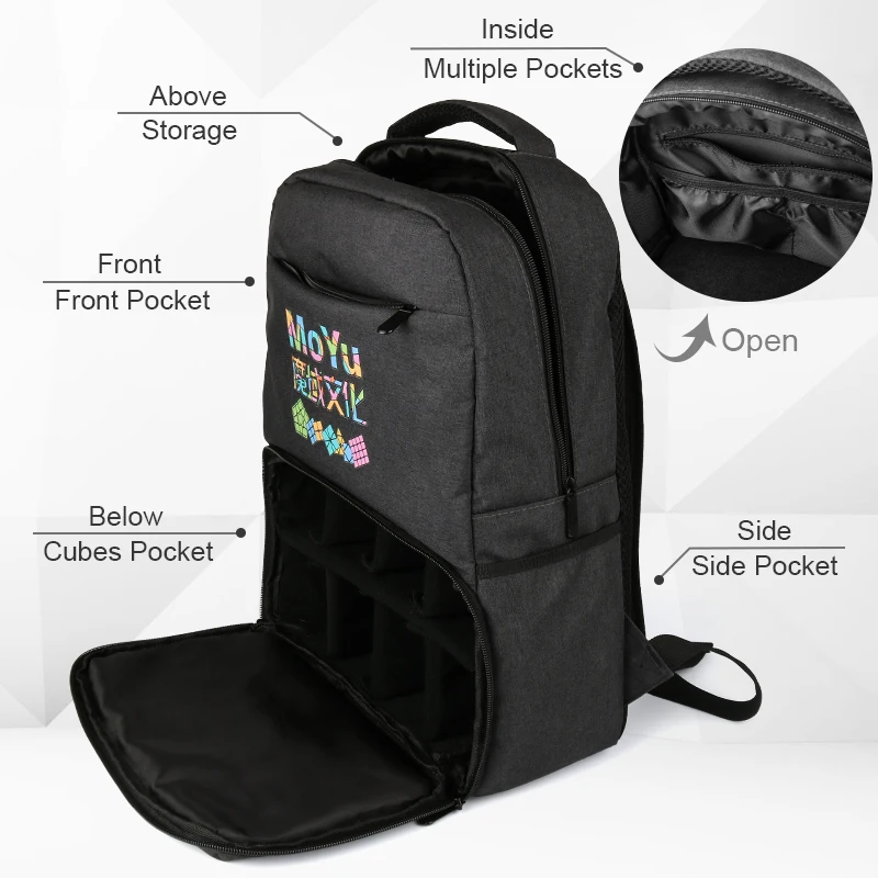 Moyu Backpack Bag Black Professional Backpack Bag For Magic Puzzle Cube 2x2 3x3x3 4x4 5x5 6x6 7x7 8x8 9x9 All Layer Toy Sets 4