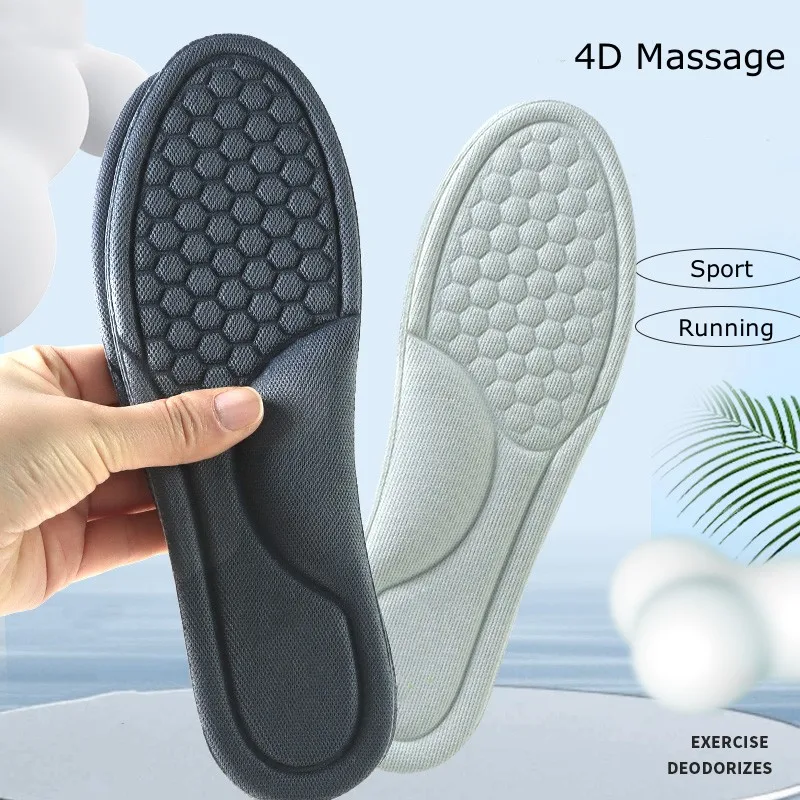 2Pcs 4D Memory Foam Orthopedic Insoles for Shoes Antibacterial Deodorization Sweat Absorption Insert Sport Shoes Running Pads 2019 sport insoles memory foam sweat absorption pads running sport shoe inserts breathable foot care men women size 35 45 unisex