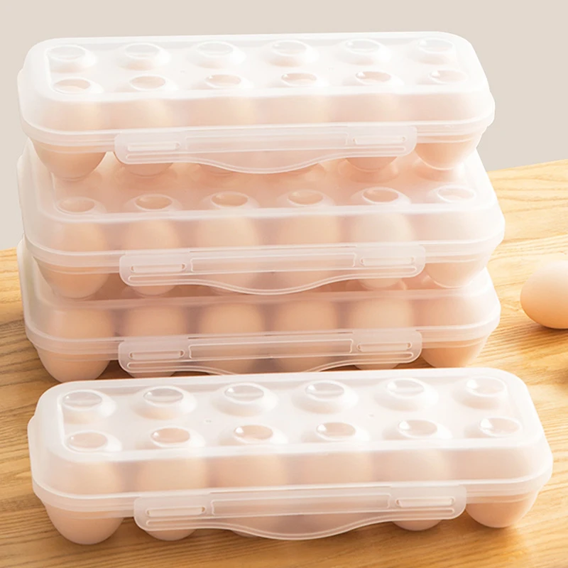 1Pc 12/18 Grid Egg Storage Box With Lid Kitchen Refrigerator Egg Box Drop Rack Household Fridge Organizer Tray