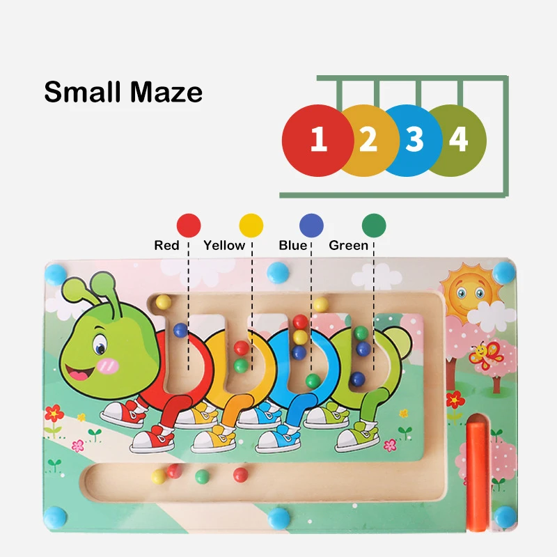 Wooden Magnetic Maze,Train Animals Shape Labyrinth Toys, Early Educational Toys, Magnetic Pen Driving Beads Interactive Game 4
