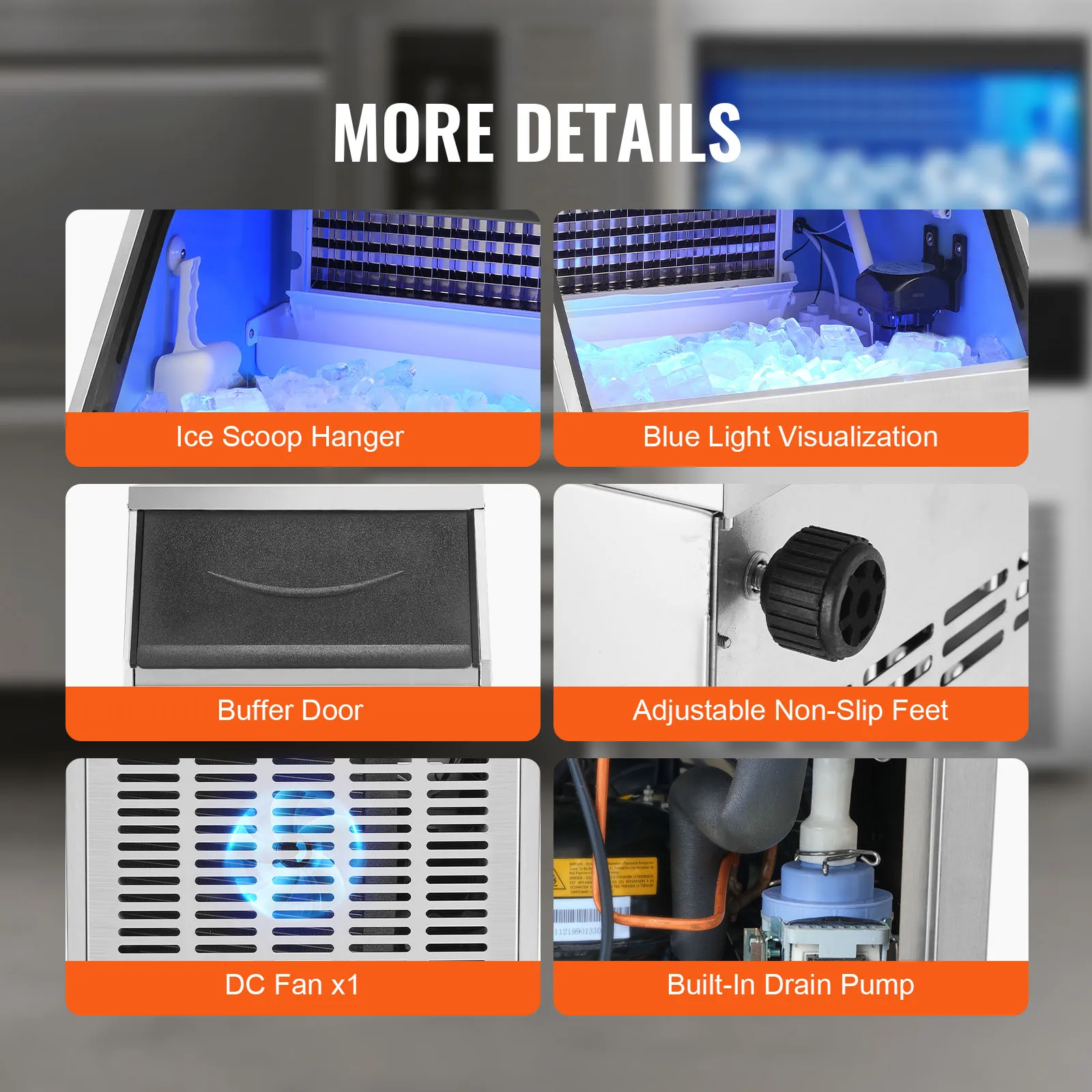 VEVOR Commercial Ice Maker Ice Maker Machine Freestanding Cabinet Ice Maker LED Digital Display, for Bar Home Restaurant 6