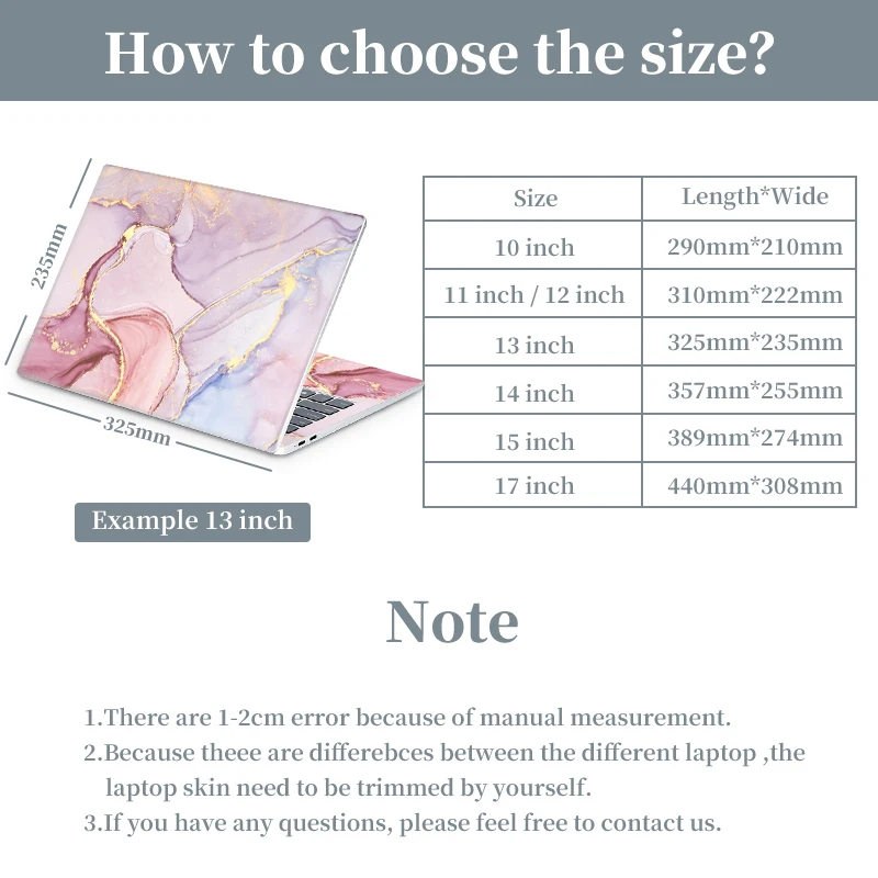 Universal Marble Laptop Cover Stickers Skins Vinyl Skin 13.3"14"15.6"17.3" for Macbook /Lenovo/Asus/Hp/Acer DIY Decorate Decal