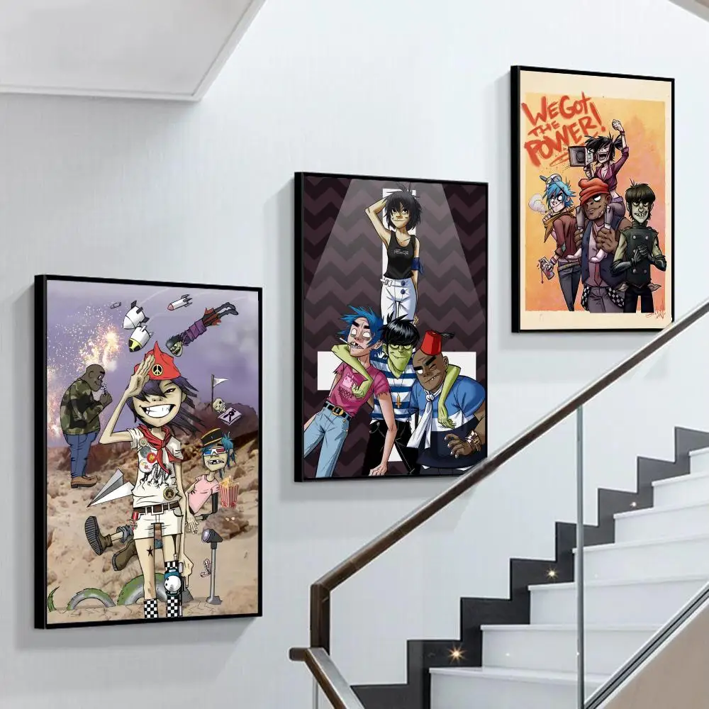 

Gorillaz Retro poster Poster Self-adhesive Art Poster Retro Kraft Paper Sticker DIY Room Bar Cafe Vintage Decorative Painting
