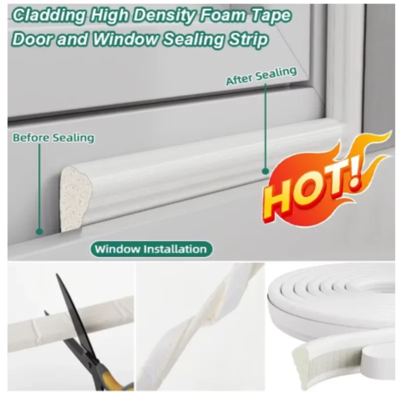 White Cladding Weather Stripping Seal Strip - Door and Window Noise Blocker and Gap Filler Foam Tape