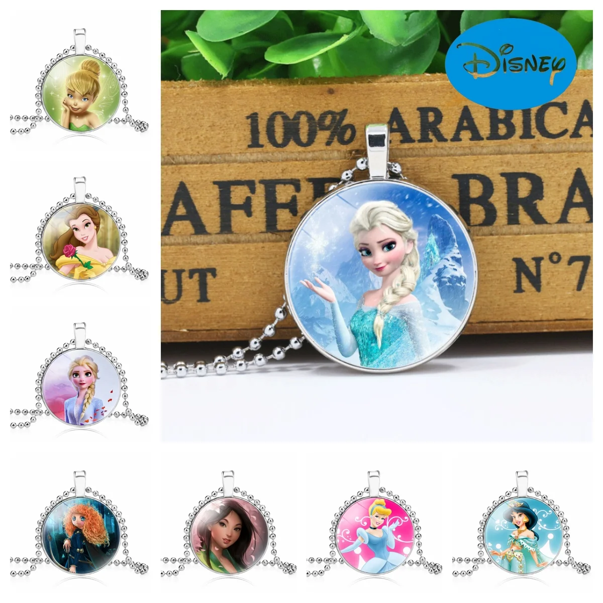 

Disney Necklace Snow White Children Gem Cartoon Elsa Mermaid Princess Series Girl Lovely Anime Pendant Accessories Birthday Gift