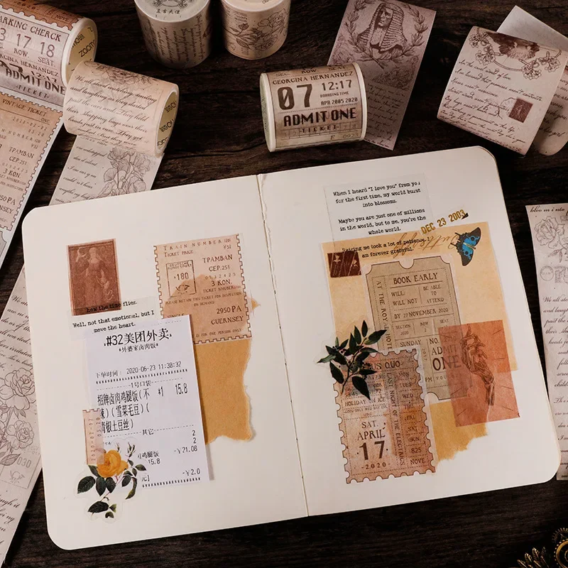 Decorative Stickers European Vintage Plant Washi Tape Stickers Junk Journal Angel Decorative Masking Tape Retro Diary Album Scrapbooking Material