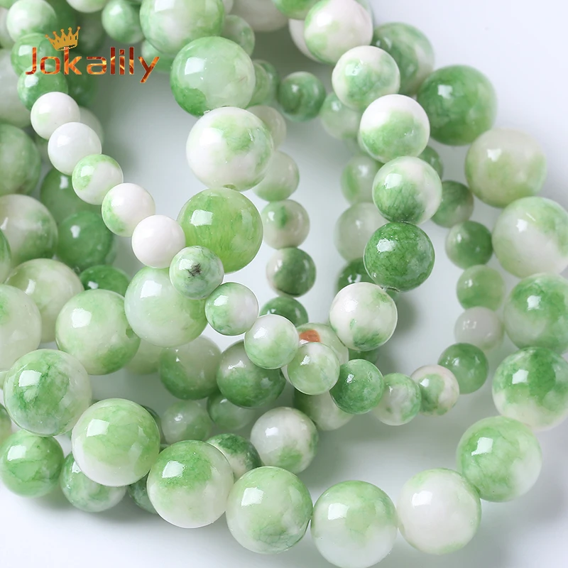 

Natural Green White Persian Jades Stone Beads Round Loose Beads For Jewelry Making Diy Bracelet Accessories 6 8 10 12mm 15" Inch