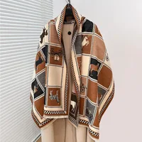 Luxury Horse Print Cashmere Poncho - Women Winter Warm Shawl Wraps, Thick Pashmina Blanket Scarf for Travel - Image 5