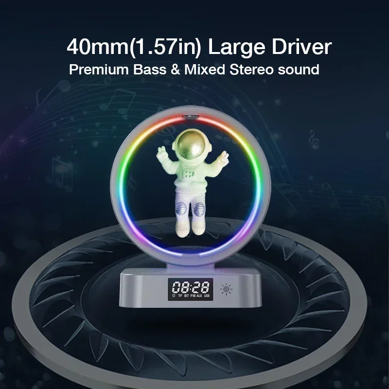 ZIHOTLE Magnetic Levitating Bluetooth Speaker Floating Astronaut Speakers Sound Box with LED Light Show Wireless Charger