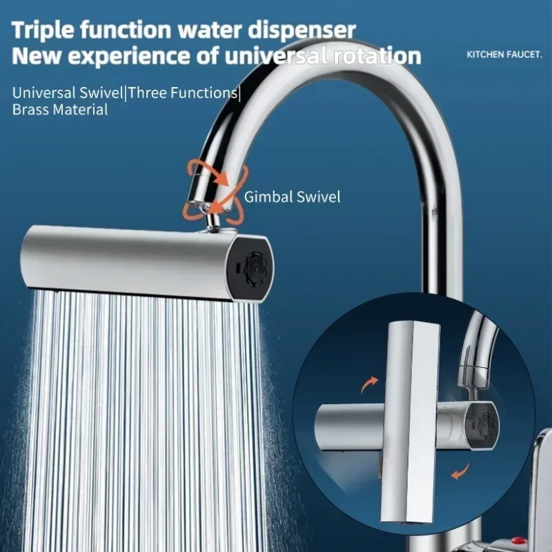 Real Waterfall Kitchen Faucet Extension Adapter 720° Swivel 4 Mode Multifunctional Waterfall Pressurized Bubbler Sprayer Tap Fit 4