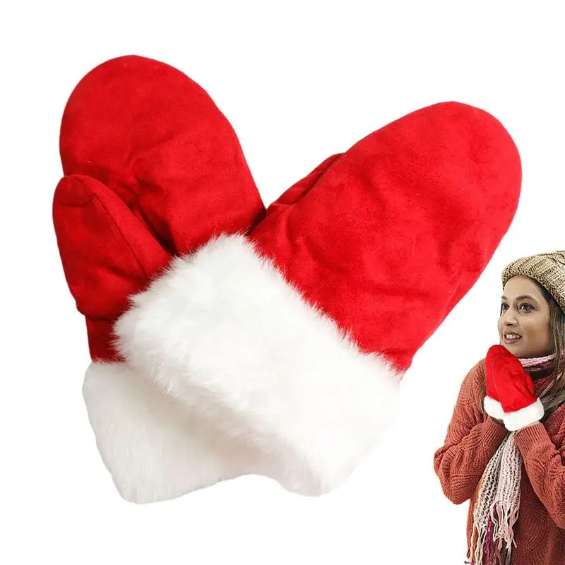 

Red Fur Costume Gloves Fleece Children Stretchy Warm Gloves Double Layer Warm Thickened Winter Gloves Stretchy Knit Gloves For