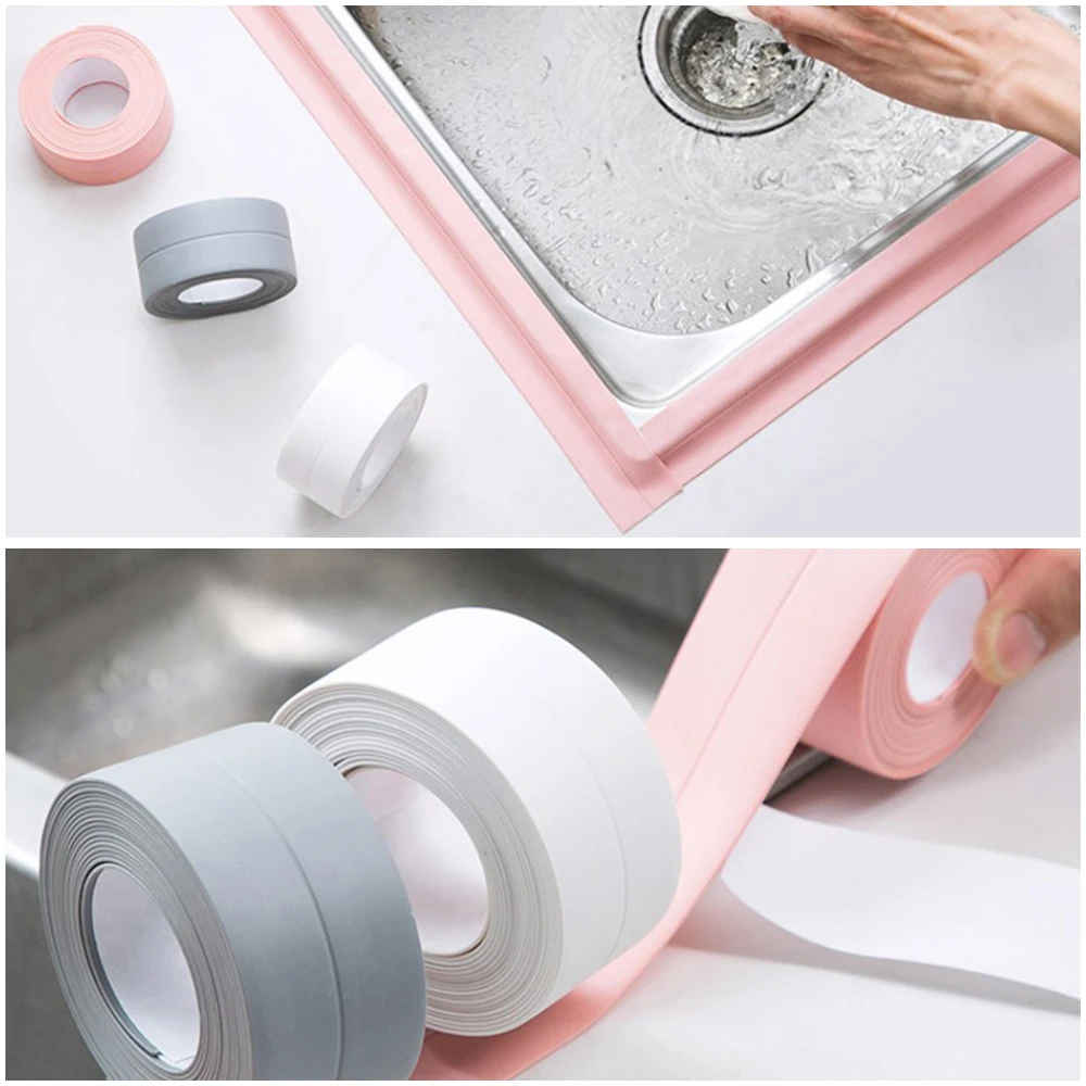 Sealing Strip Tape PVC Sealing Strip Tape Bathroom Bath Toilet Caulk Tape Self Adhesive Waterproof Mildew Proof Tapes For Kitchen Sink Wall Corner