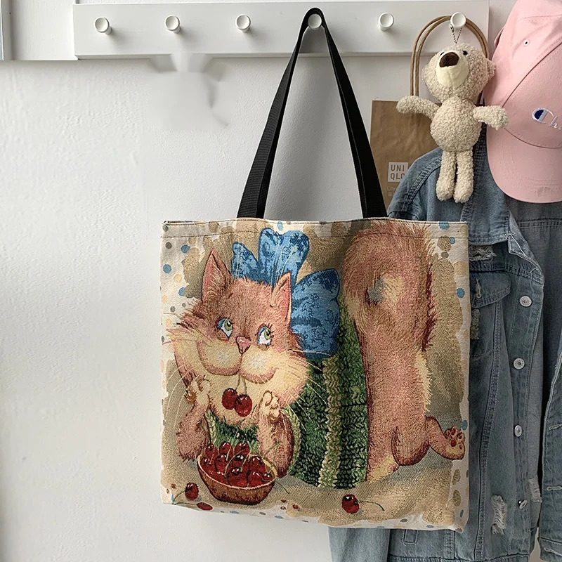 Bedrukte canvas tote tas grote schoudertas voor dames_voghion.com