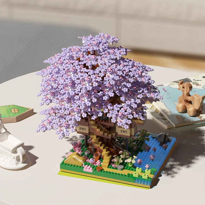 DIY Sakura Tree Building Blocks Set Diy Cherry Blossom Bricks with Light Treehouse Model Ornament Romantic Gift for Girlfriend