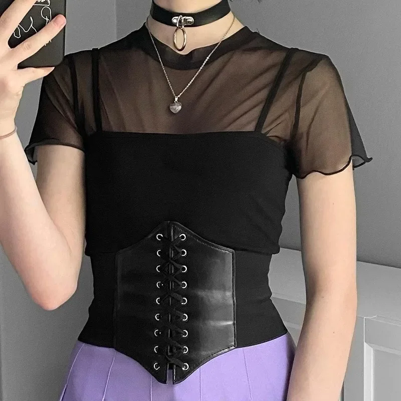Women Elastic Wide Corset Belts Faux Leather Slimming Shaping Girdle Belt Tight High Waist Versatile for Daily Bustier Corsets - Image 3