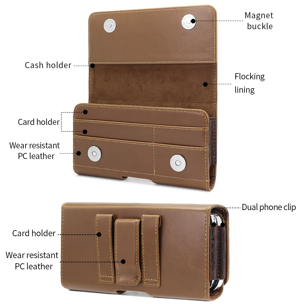 Universal PU Leather Phone Pouch with Belt Clip Holster - Stylish Waist Bag Dual Holder