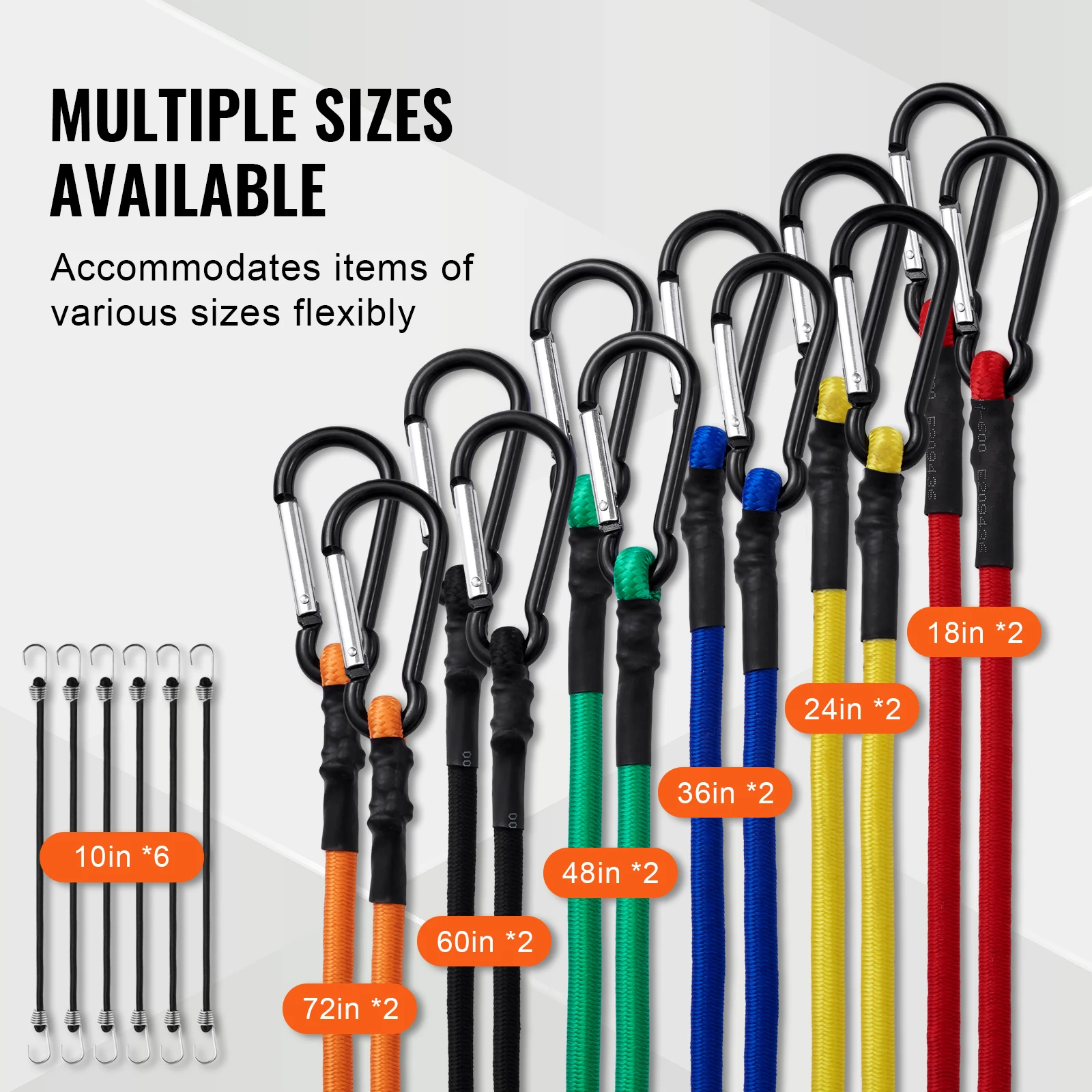 VEVOR 30pcs Elastic Bungee Cords Assortment with A3 Steel Hooks Adjustable Lashing Luggage Rope Motorbike Cargo Fixing Belt