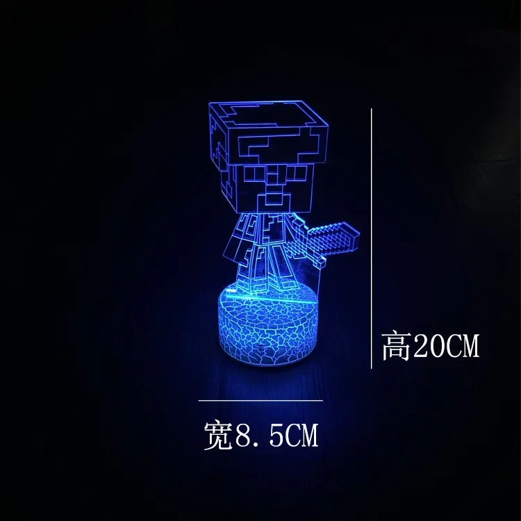 Gioco Minecraft Steve Colorful Light Up Figura 3D Night Light Led Diamond Ore Creeper Figure Desktop Sleep Light Giocattolo Regalo Per Bambini