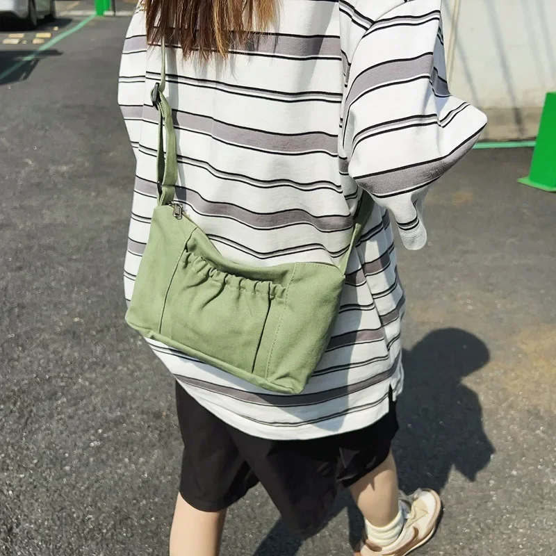 

Trendy New Casual Internet Celebrity Style Small Retro Shoulder Bag Students Solid Color Lightweight Cloth Bag